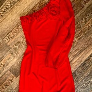 One shoulder red dress